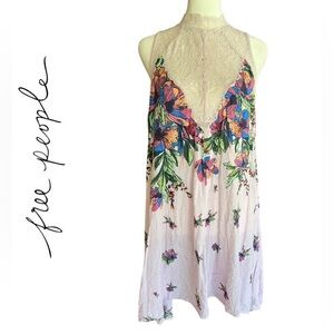 FREE PEOPLE Intimately Size S Marsha Floral Print Lace Slip Mini Dress Swing Top